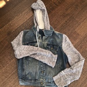 Free People Knit Hooded Denim Jacket